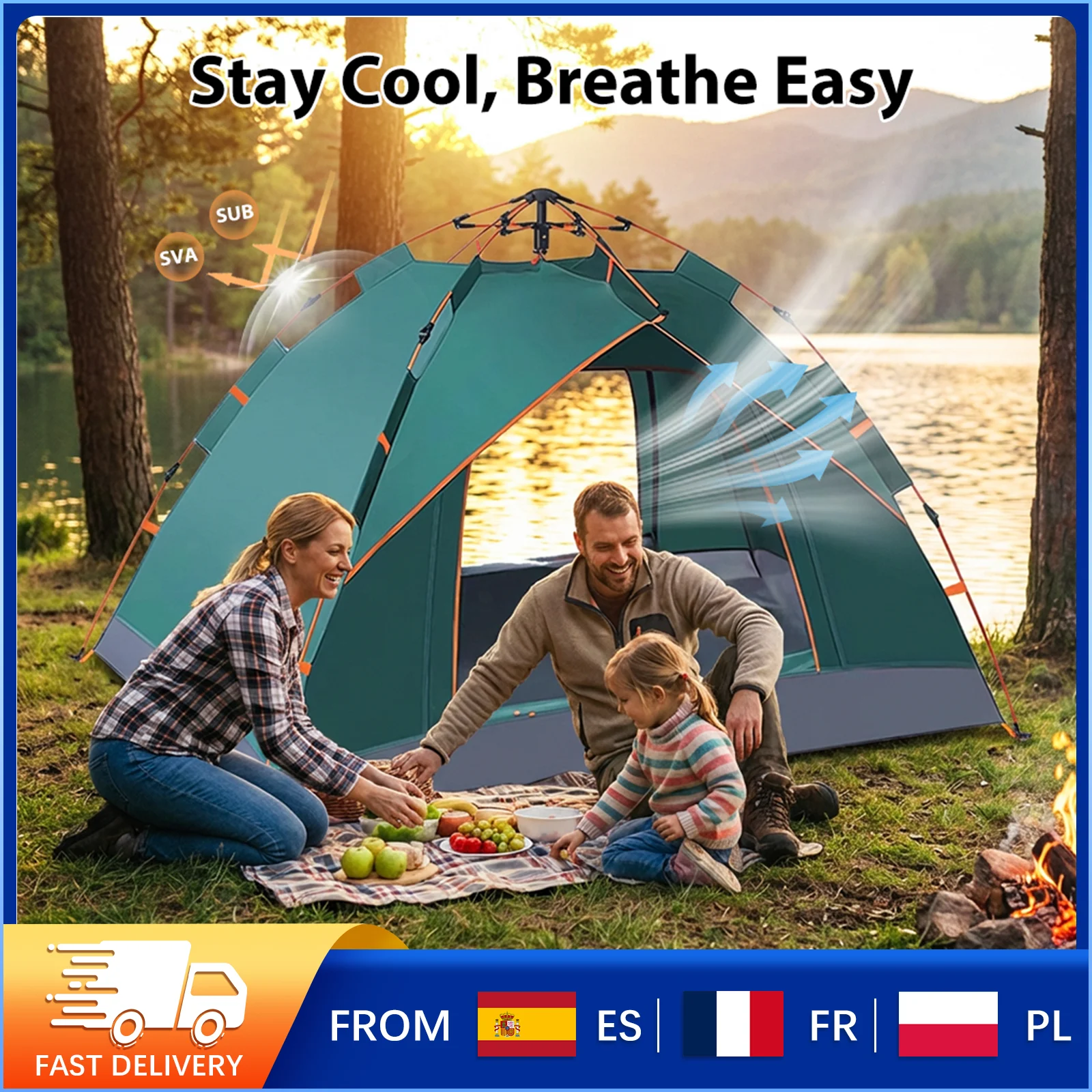 Tente de camping imperméable pour 2 personnes, installation rapide, tente pop-up hydraulique, robuste, résistante au vent, pour les aventures en plein air