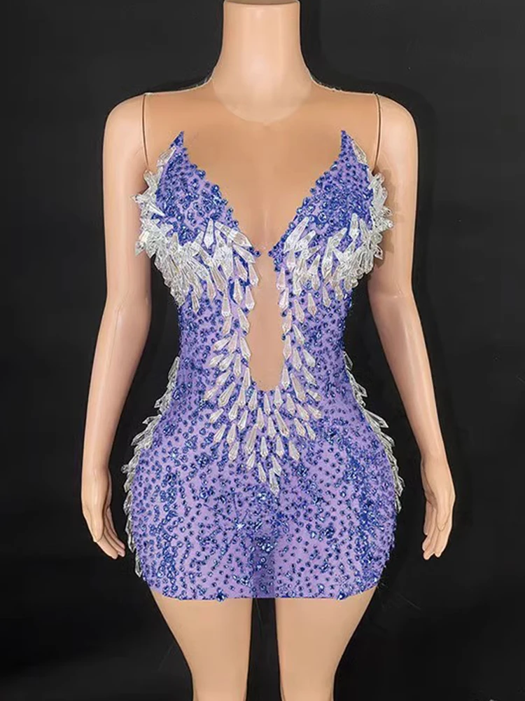 High Quality Rhinestone Color Blocked Elastic Dress 2025 New Fashion Custom Women'S Clothing