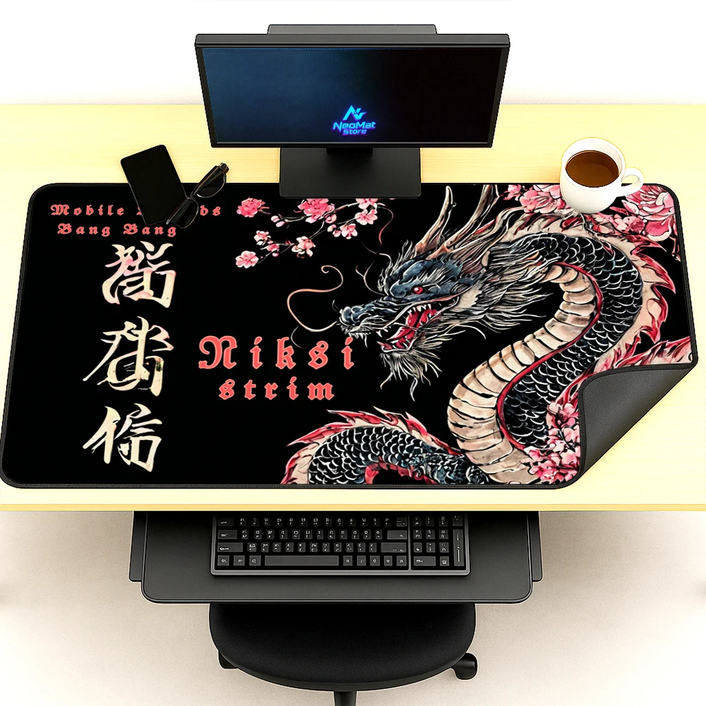 Japanese Dragon Mouse Pad Gaming Desk Mat 160x60 Floral 1800x600 Mousepad Black Sakura Red Nonslip Decor Full Desk Mousepads view 6