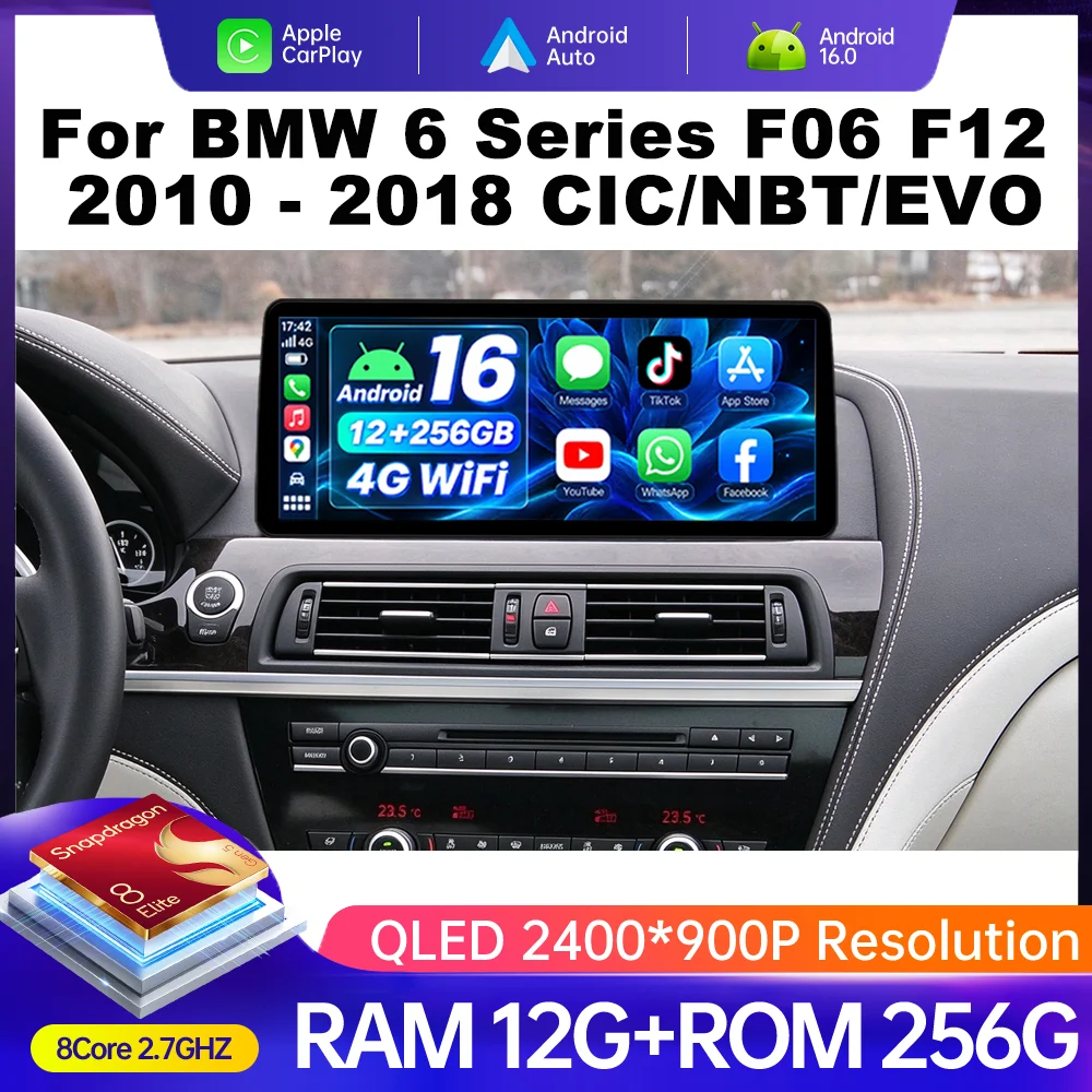 12.3 Inch Navi for BMW 6 Series F06 F12 2010-2017 Car Radio Android 16 Multimedia Video Player HD Touch Screen Wireless Carplay