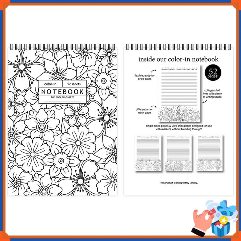 Compacto 2025 Popular Novo Produto de Venda Quente Popular 52 Folhas Color-In Notebook Flor Coloring Notebook B