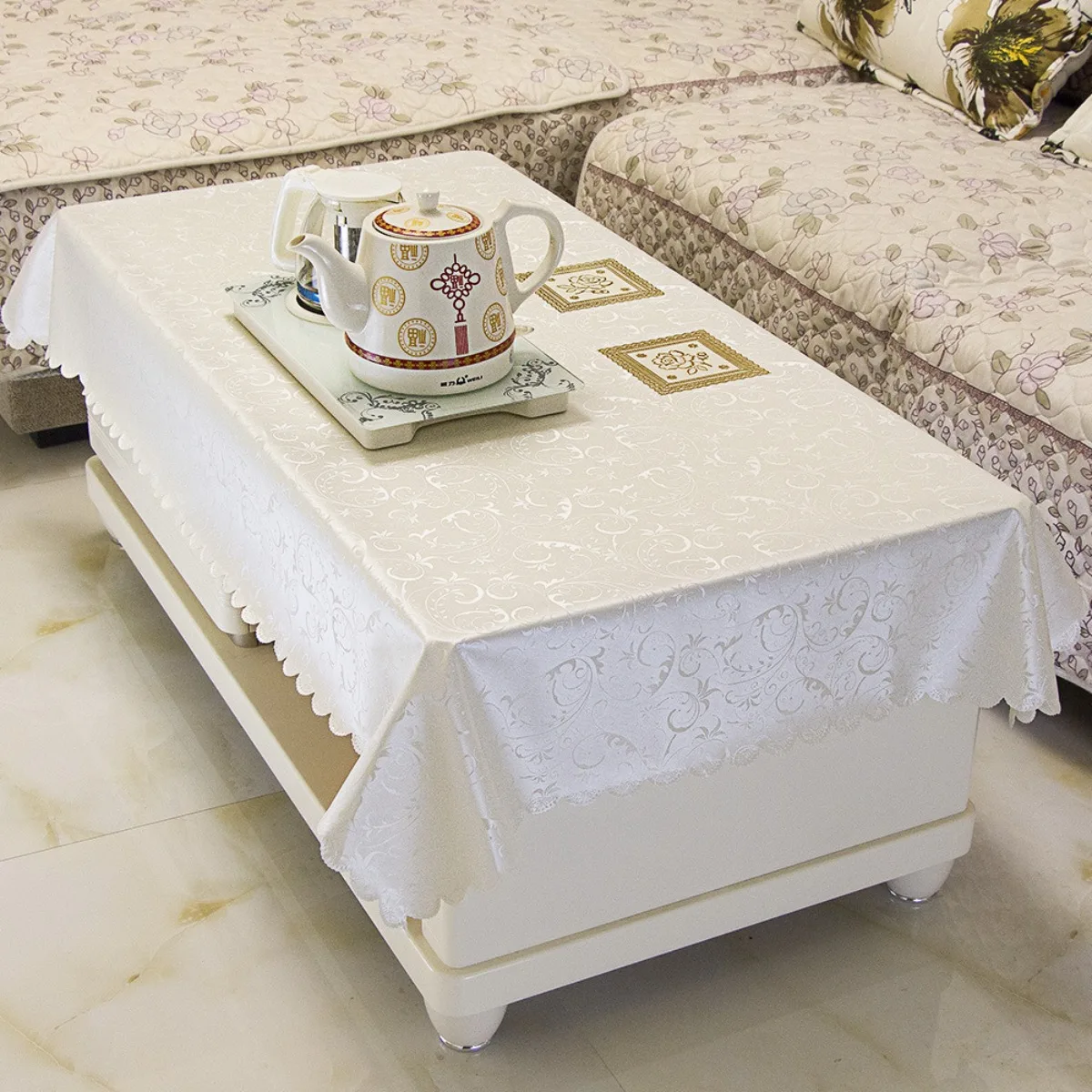 Rectangle Vinyl Tablecloth Waterproof Oil Spill Proof Stain Resistant Plastic PU Table Cover with Flannel Backing for Kitchen