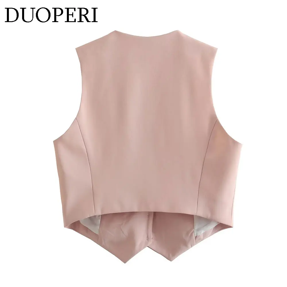 DUOPERI Women Fashion V-Neck Tops Vest Single Breasted Sleeveless Female Chic Office Lady Casual Basic Business Outfits Waistcoa