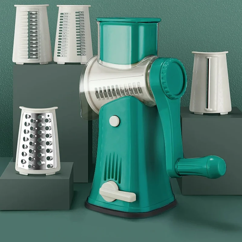 Manual Rotary Cheese Grater Vegetable Slicer Suction Base with 5 Drum Blades Cheese Shredder Fruit Chopper Walnuts Grinder