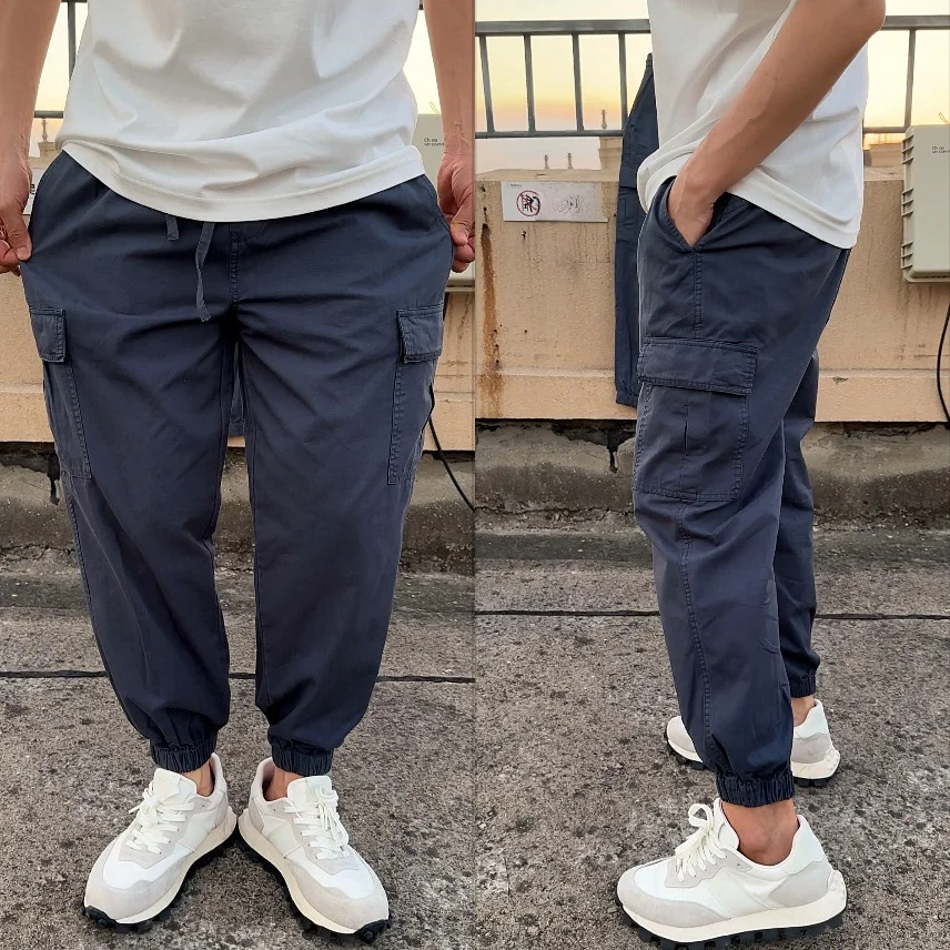 

Мужские повседневные брюки свободного кроя из денима цвета индиго с манжетами, осенние, в стиле кэжуал, унисекс, с эффектом потертости, длинные, для уличной моды