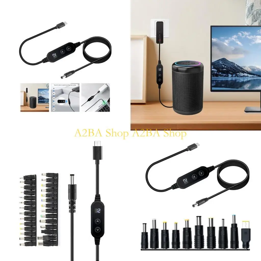 A2BA USB to DC5525 5.5X2.5MM Converter Cable 3.9ft Includes 28 Connectors Tips for Home Appliances and Portable Electronics