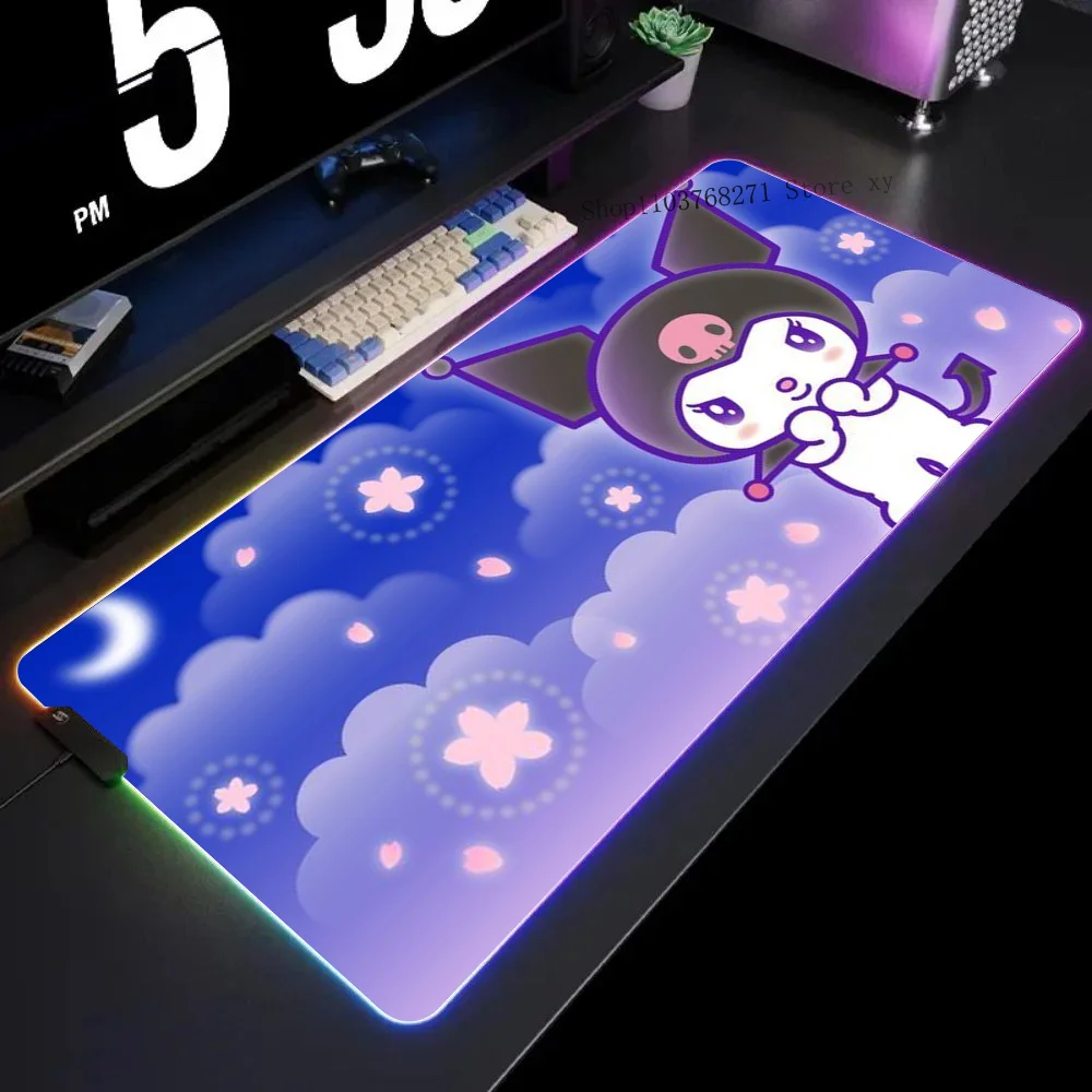 Kawaii Cute K-kuromi Mousepad XXL RGB Gaming Mouse Pads HD Black Gamer Accessories Large LED