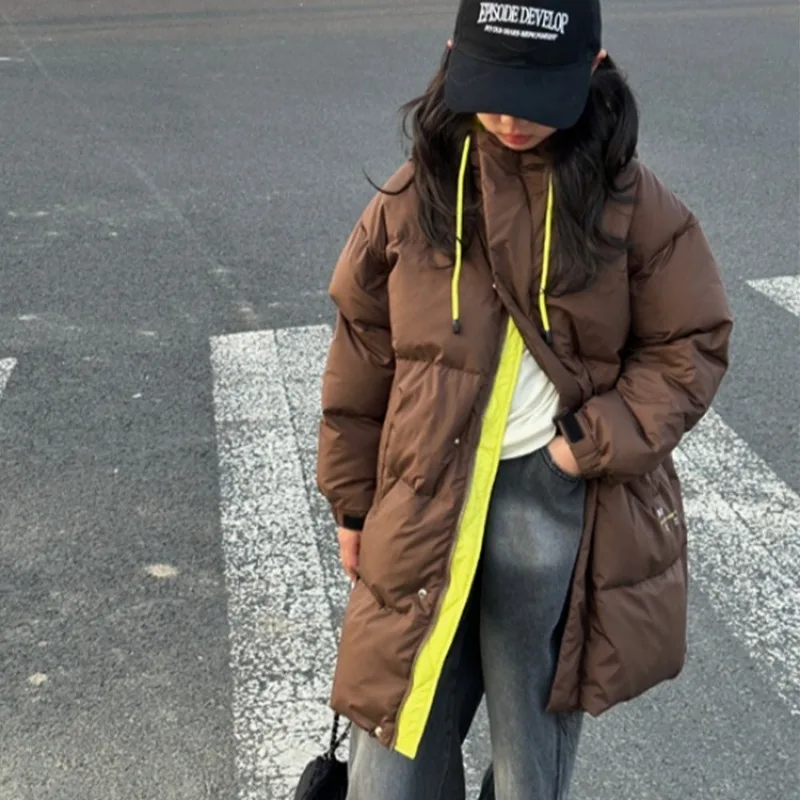 

Зимняя детская длинная парка унисекс с 90% белым утиным пухом — тяжелая изоляция выше колена, теплый и модный дизайн для больших детей