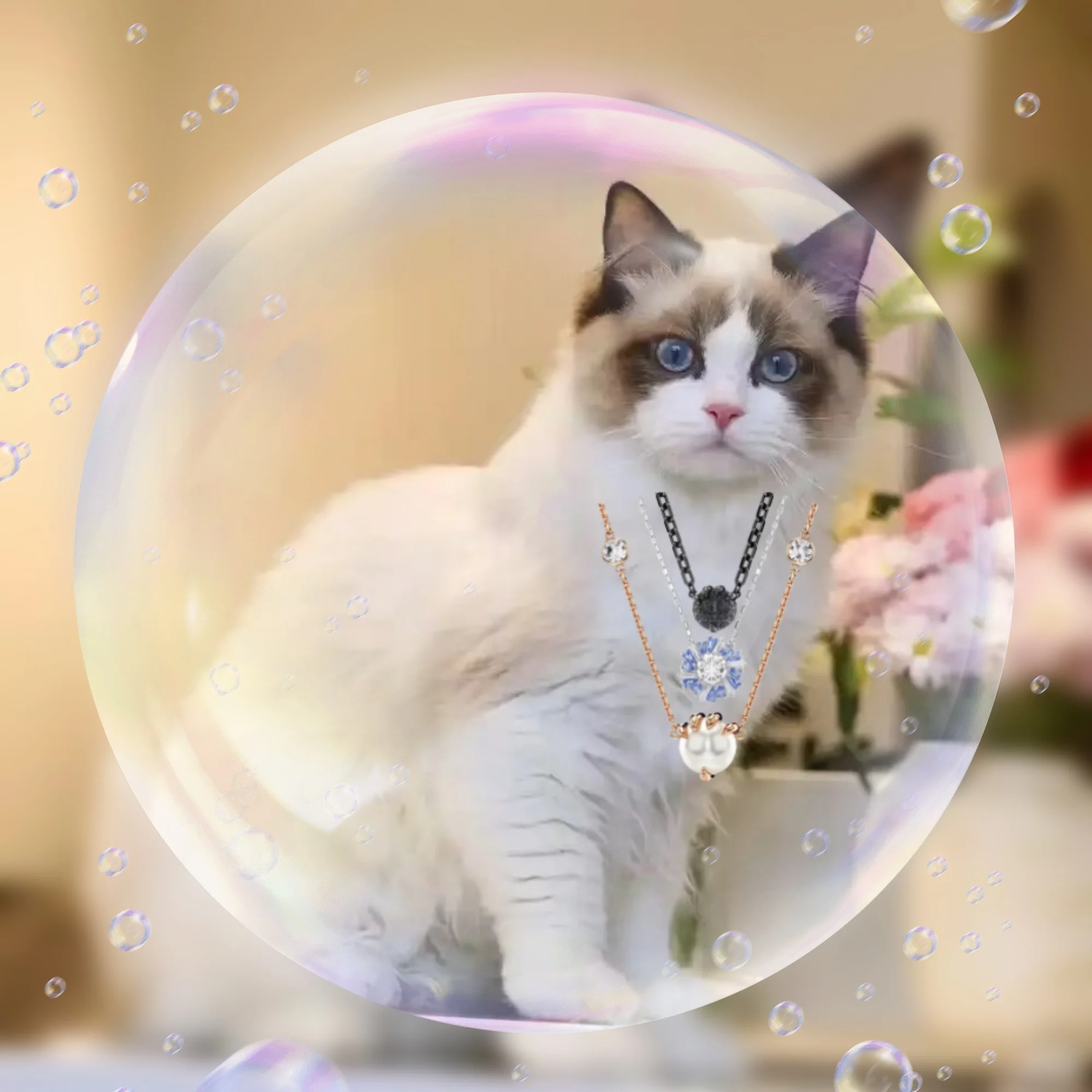 

2025 Cat Accessories New Style Heart Crystal Necklace Double Ring Cross Light Luxury Ladies Party Premium Accessories