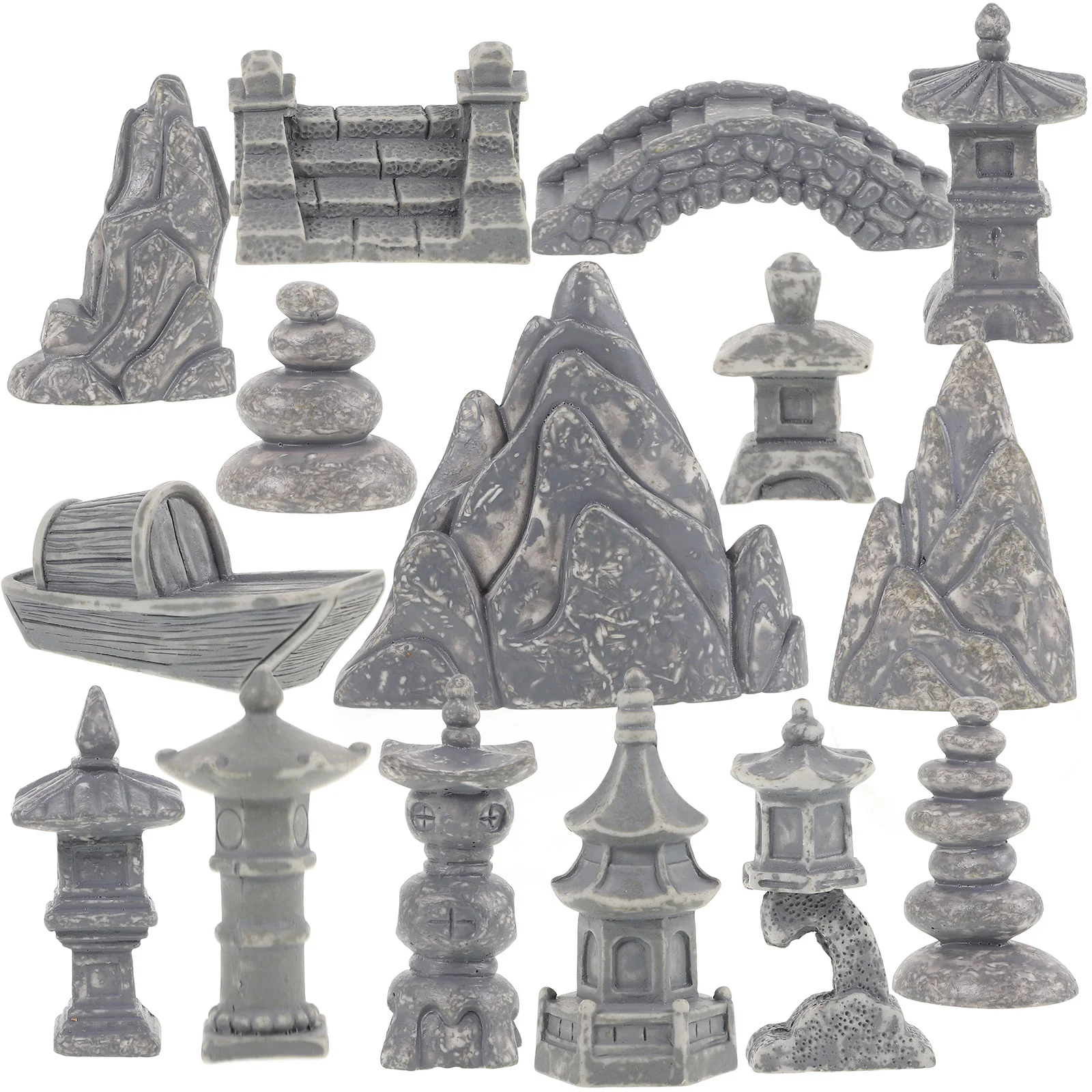 15pcs Miniature Rockery naments Resin Fake Pagoda House Building Landscape Decorations for Zen Room Desk