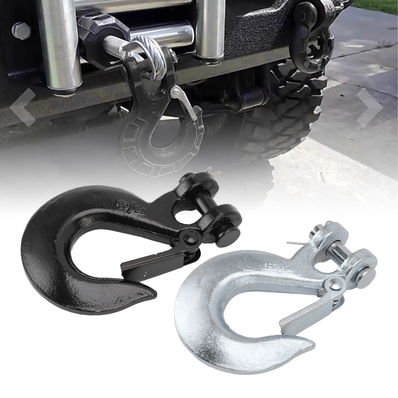 3/8 Inch Towing Safety Chain Hook 18000lb Load Capacity Alloy Steel Zinc Clevis Slip Hook with Safety Latch for Trailer Truck