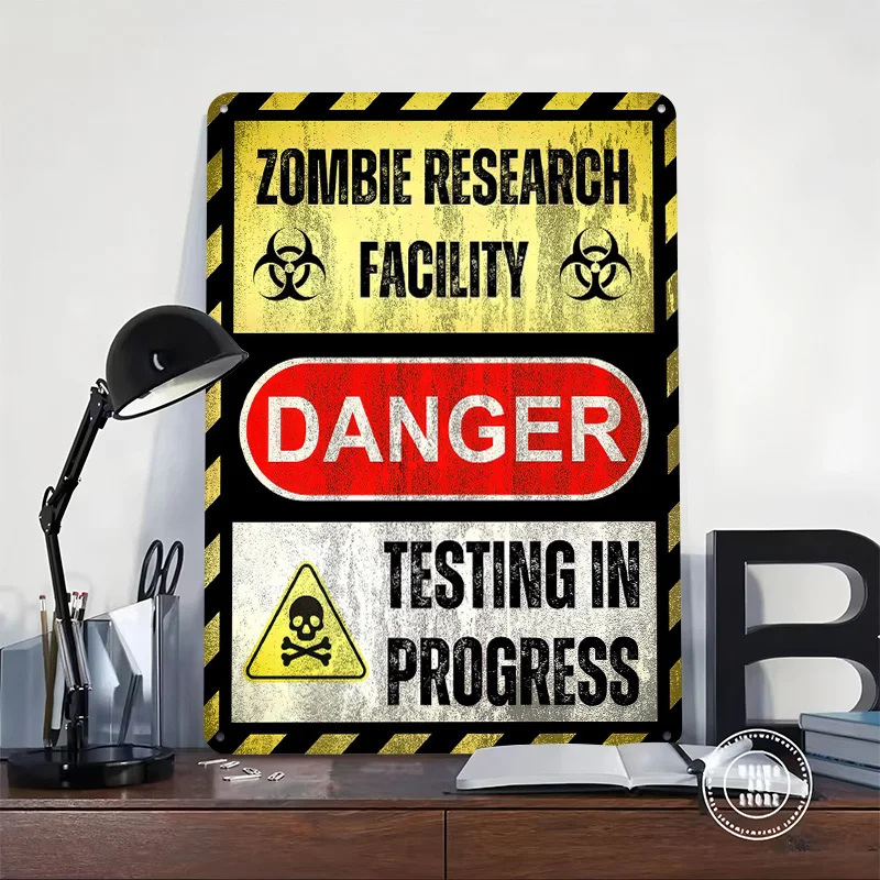 Zombie Research Facility Danger Sign Tinplate Poster Custom Wall Art Vintage Metal Signs Retro Tin Plaque for Room Decoration