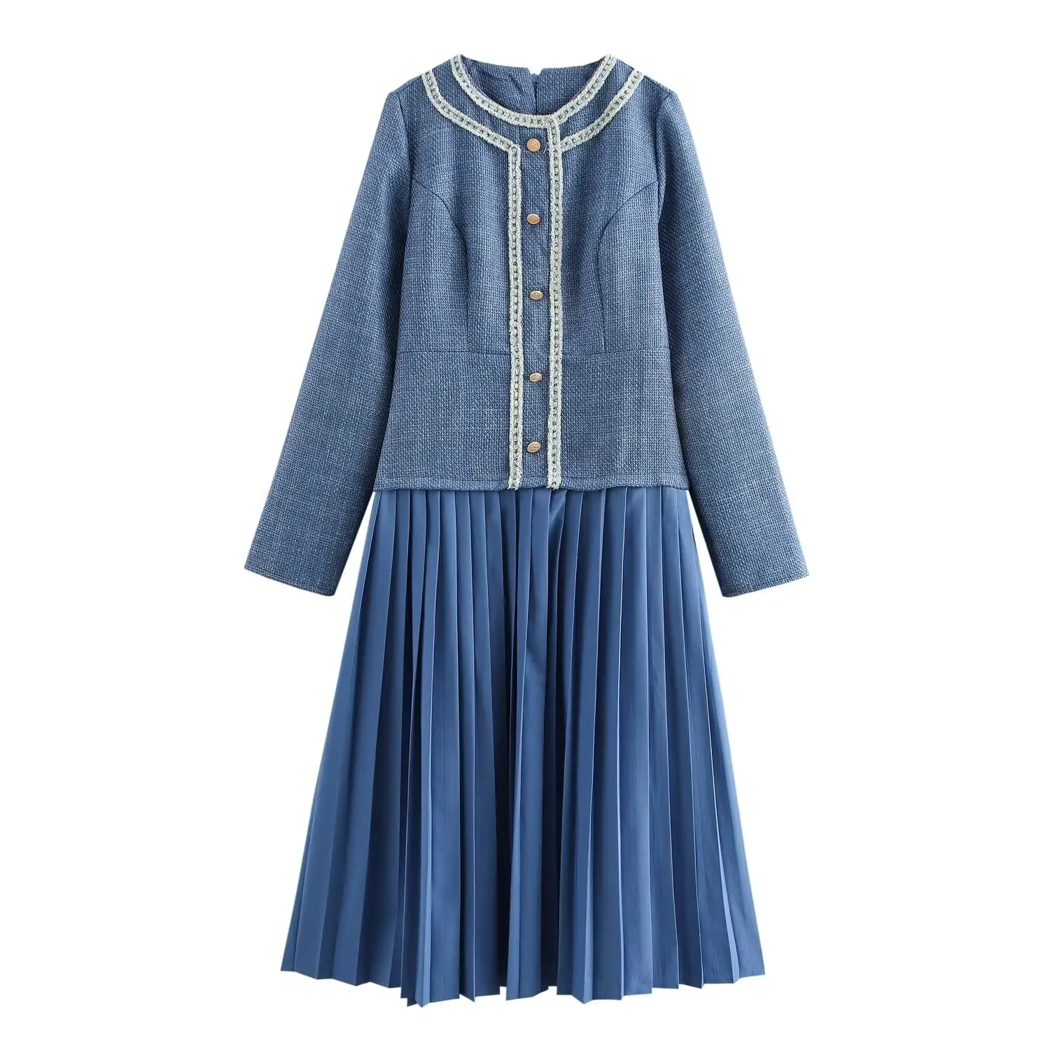 Vestido de Manga Larga para Mujer JNLEAOG, Estilo Otoñal, Tejido ueso, Diseño de Cuello Redondo Pado, Fibra de Poliéster