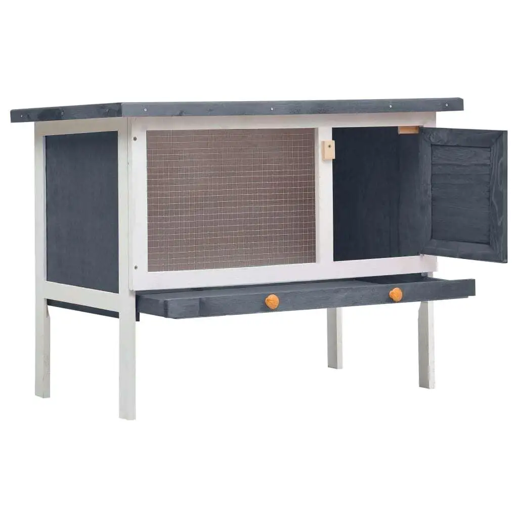 Clapier extérieur en bois gris à couche unique, abri durable et spacieux pour animaux de compagnie