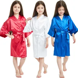 White Satin Silk Spa Bath Robes for Little Girls Kids Baby 2 to 3 4 5 6 7 8 9 10 11 12 13 14 Years Red Blue Children Robe Sleep