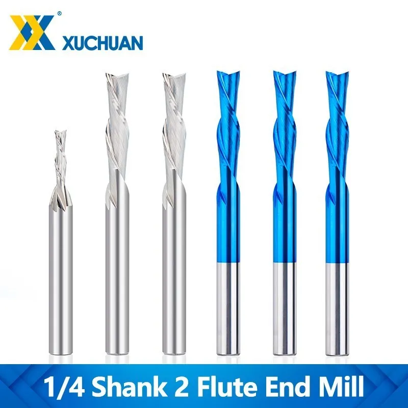 End Mill 2 Flute Down Cut Sprial Milling Cutter 1/4 Shank Carbide CNC Router Bits Milling Tools