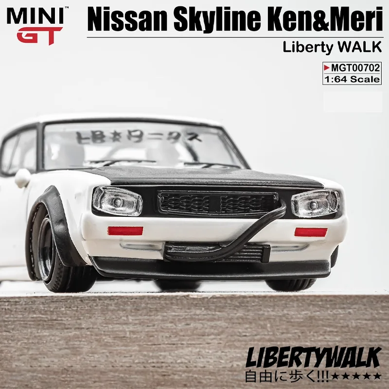 Minigt Schaal 1/64 Nissan Skyline Ken & Meri 2000gt-r (Kpgc110) Liberty Walk Legering Speelgoed Motorvoertuig Gegoten Metalen Model Geschenken