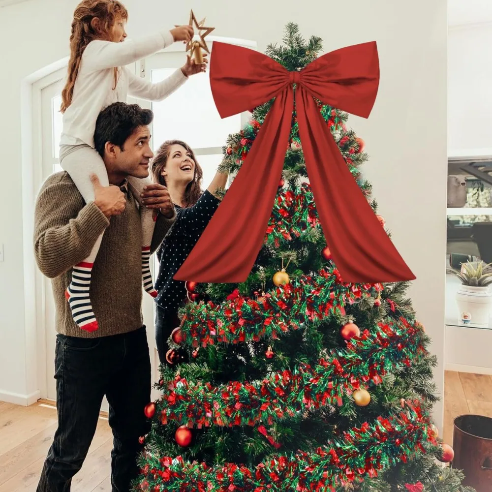 

1PC Large Bow Christmas Tree Toppers Ribbon Red Bow Multipurpose Wall Decor for Christmas Pendant Wedding Party Birthday Decorat