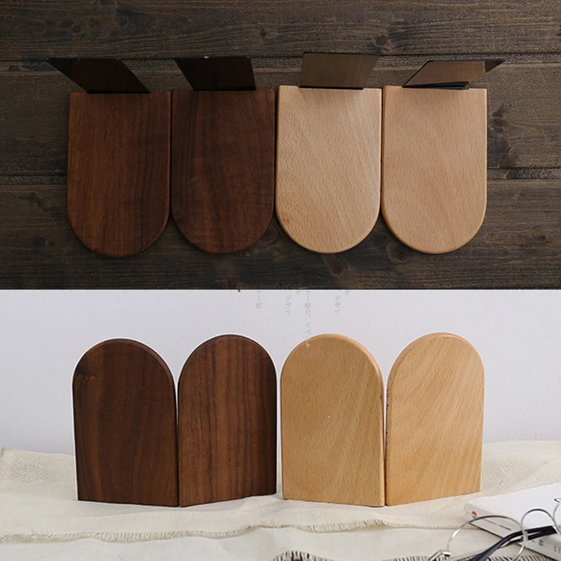 1pc Walnut Wood Bookends L-shaped Desk Organizer Desktop Book Holder School Stationery Office Accessories Nature Wood Book Stand