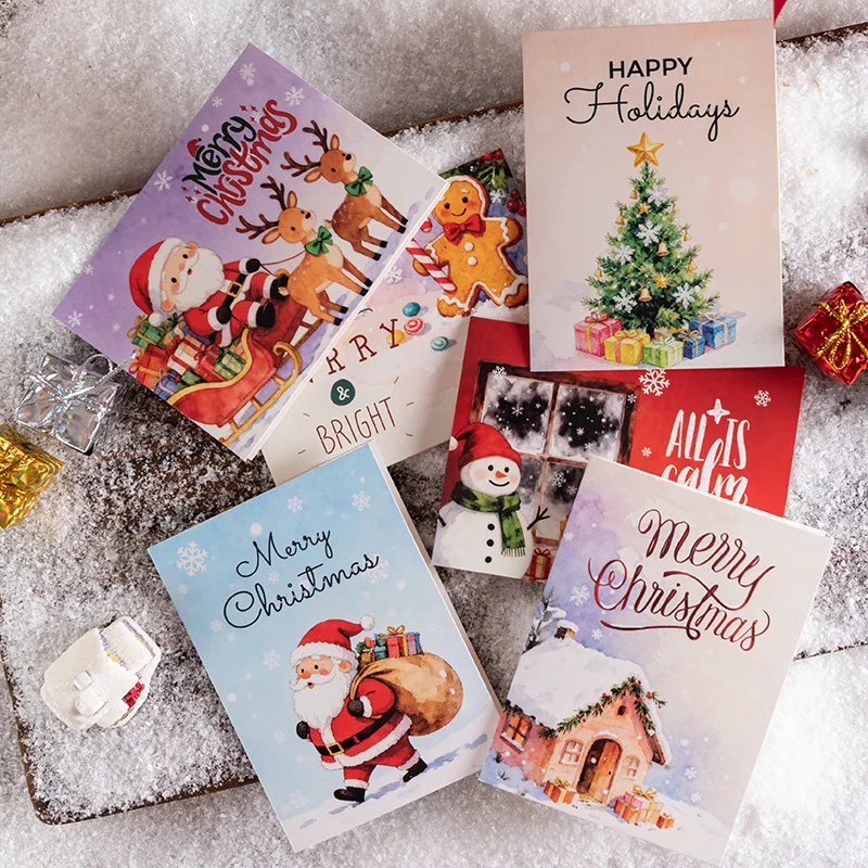 

10Pcs Christmas Card Creative Handwritten Card Blessing Blank Postcard Christmas Ins Style Gratitude Blessing Card