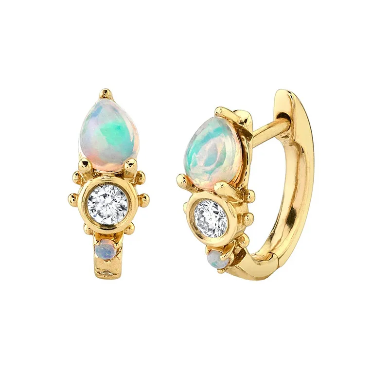 ITSMOS Waterdrop Opal Huggie kolczyki pozłacane kolczyki koła 14k 925 srebrne kolczyki sztyfty kolczyki do piercingu dla kobiet