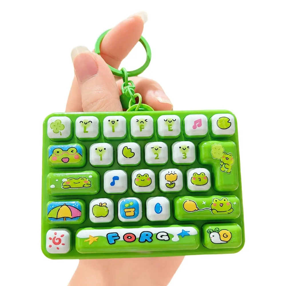 Cartoon 26 Keys Keyboard Keychain Mini Pressable Keys Keyboard Clicker Keychain Portable Animals Fingertip Button Keyring