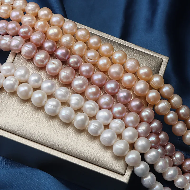 9-10mm Near Circular Single Thread Natural Pearl Powder Bead 925 Sterling Silver
