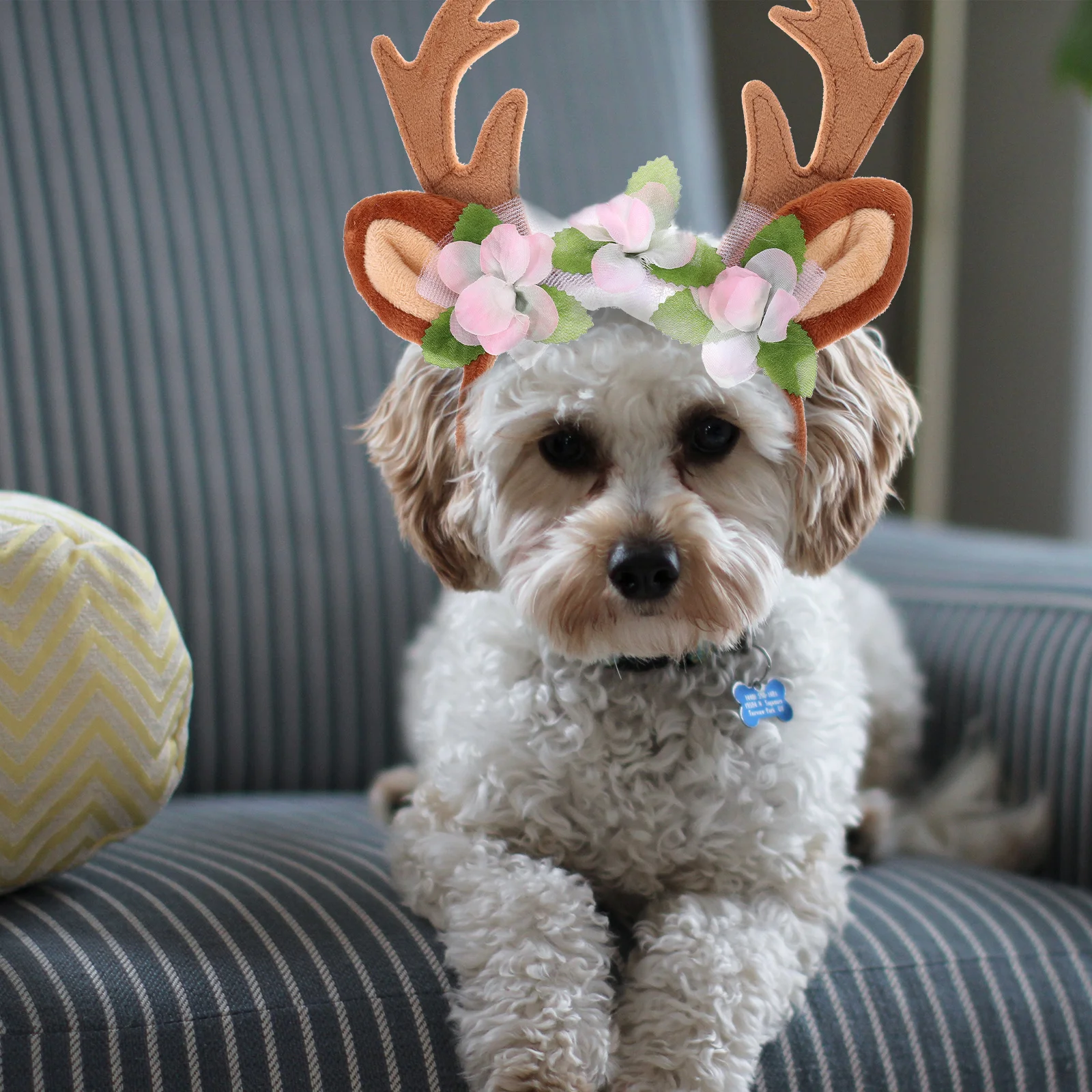 

Christmas Pet Accessories Dog Hairpins Cat Antlers Headb S Pink Flower Costume Decor Headdress Props Xmas Woolen Yarn Safe