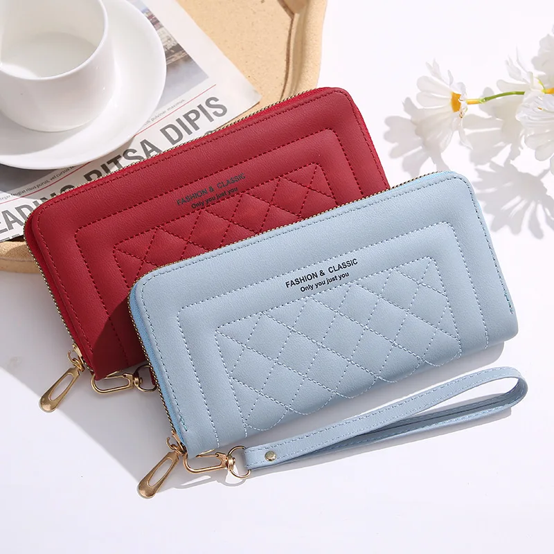 Women's Pu Leather Long Wallets Large Capacity Wallet Zipper Coin Purse Card Holder Ladies Clutch Cellphone Wallet with Wristlet