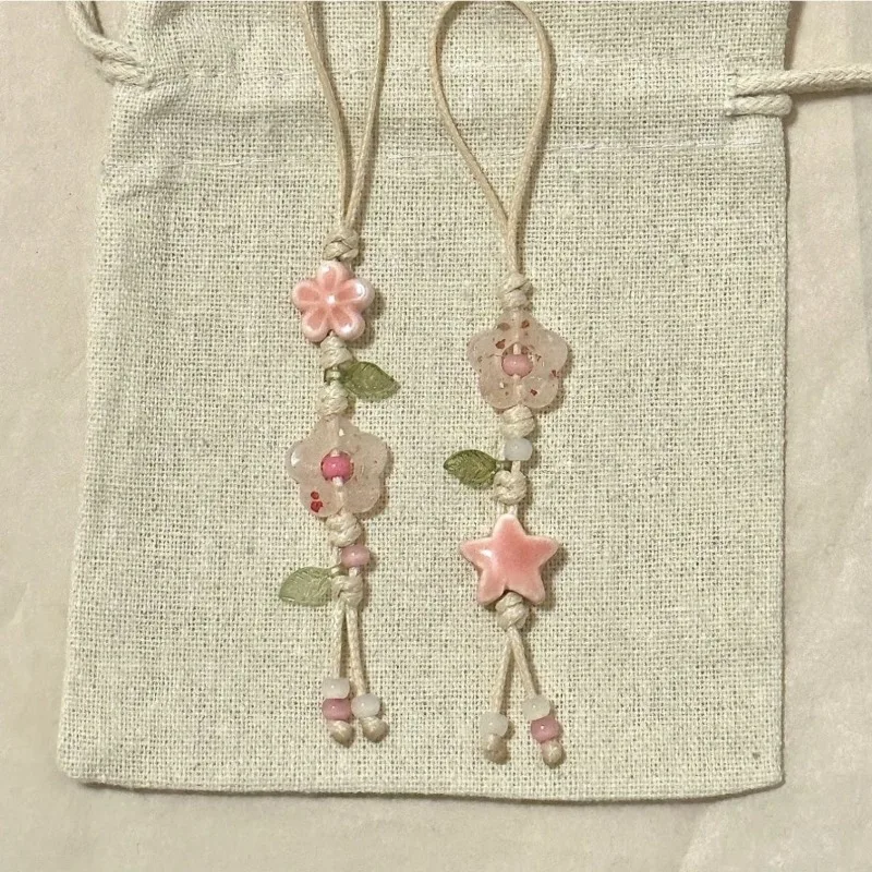 Niedlicher Sternblumen-Handyanhänger Kawaii Keramik-Perlen-Handyschlaufe Pastellfarben für Mädchen Taschen-Kamera-Anhänger Schlüsselanhänger