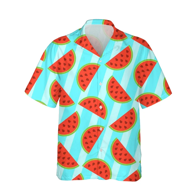 

Men's Shirt Funny Watermelon 3D Print Tops Women Fashion Short Sleeves Shirts Button Lapel Tops Tees Oversized Unisex Clothing