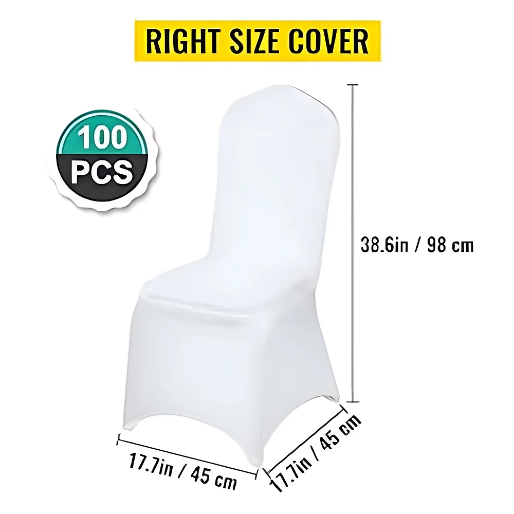 

100Pcs Wedding Chair Covers Polyester Spandex Stretch Removable Washable Slipcovers For Banquet Celebration Dining Party