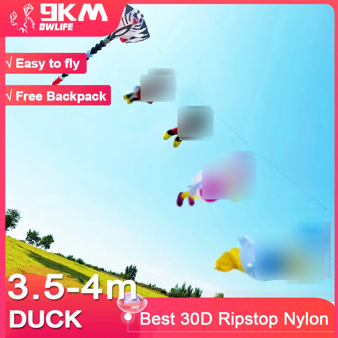 9KM 3,5 m-4 m Anatra e topo Aquilone Linea Ciondolo per bucato Morbido gonfiabile Spettacolo Aquilone per Festival di aquiloni 30D Ripstop Nylon con borsa