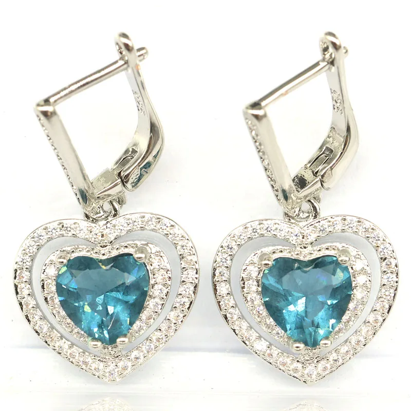 31x17mm Romantic Heart Shape London Blue Topaz Morganite Alexandrite Topaz Zultanite Swiss Blue Topaz CZ Silver Earrings 6