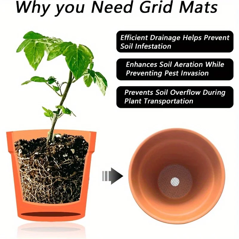 50PCS Prevent Soil Loss Breathable Gasket Leakproof Drainage Flower Pot Hole Mesh Pad Bottom Mat Breathable Drainage Gasket Net