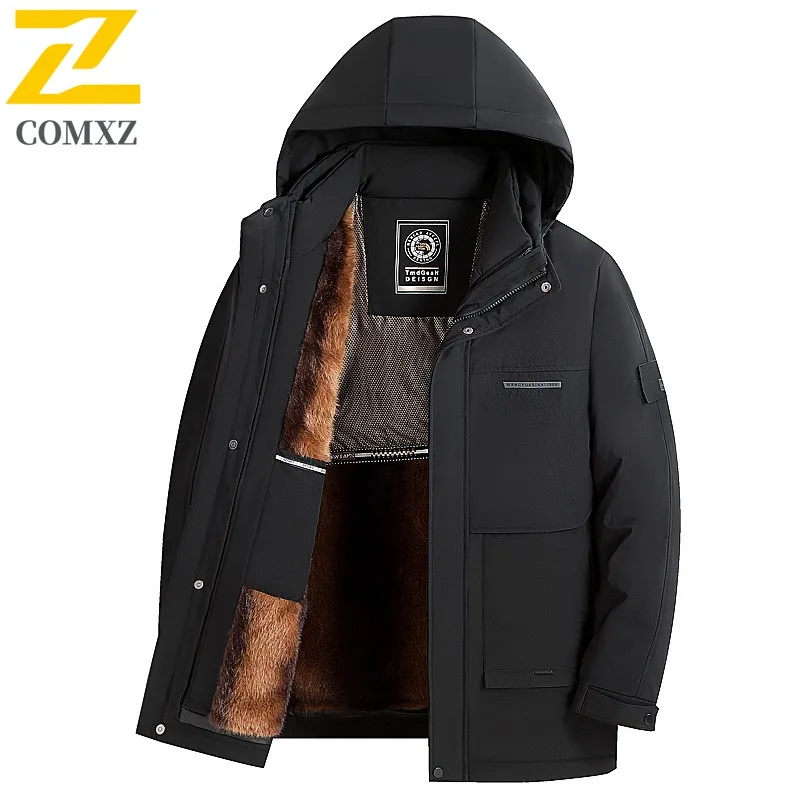 COMXZ Men Winter Jackets 2025 Brand Luxury Short Hooded Street Travel Cold Resistant Loose Snow Padded Jacket Thick Padding Coat