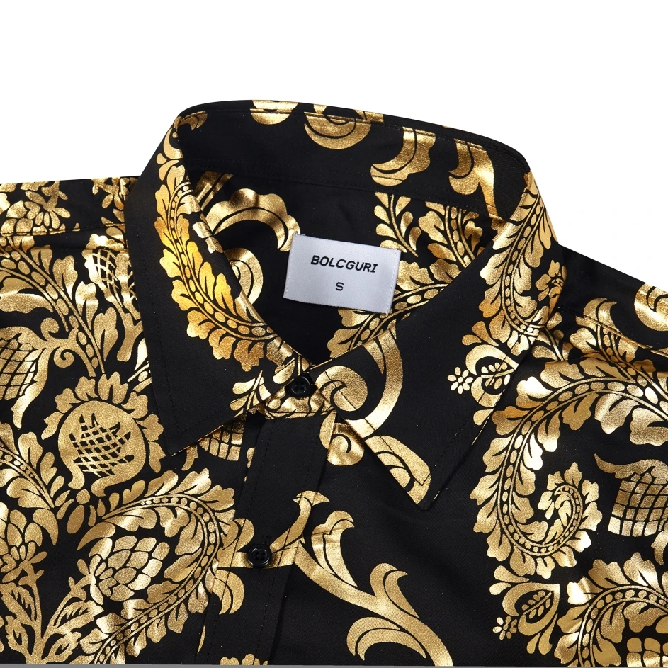 Fashion Men Luxury Baroque Style Glitter Print Formal Wear Shirt Casual Long-Sleeved Personalized Button Shirts