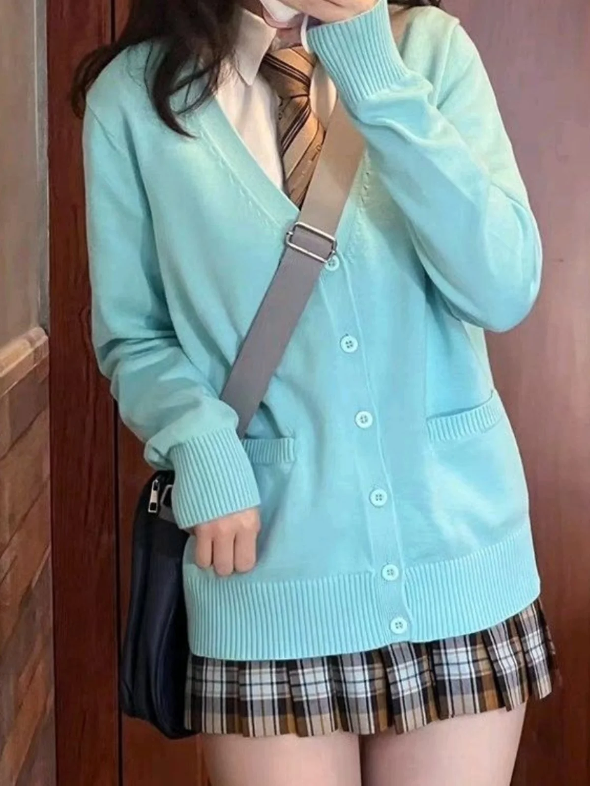 

Свободный длинный вязаный розовый свитер Jk School orm Sle, женский открытый кардиган, пальто, осенний сезон, сладкий Sle V Ne