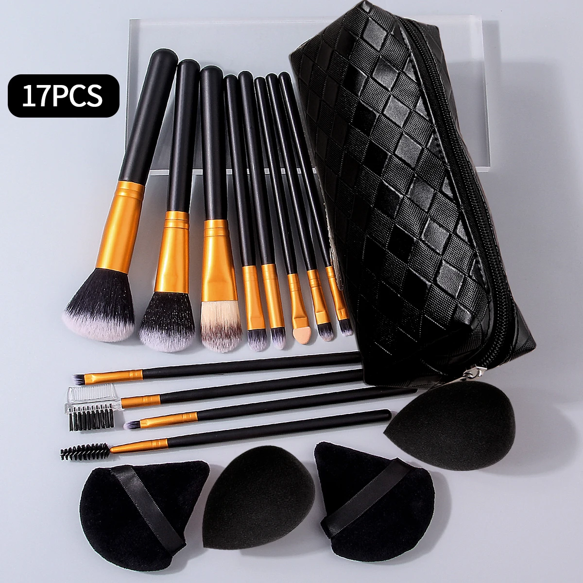 1/4/12/17-teiliges Make-up-Pinsel-Set, einschließlich Gesichtspinselabdeckung, nicht klebendes Puder-Make-up-Schwamm-Set und tragbare Aufbewahrungstasche