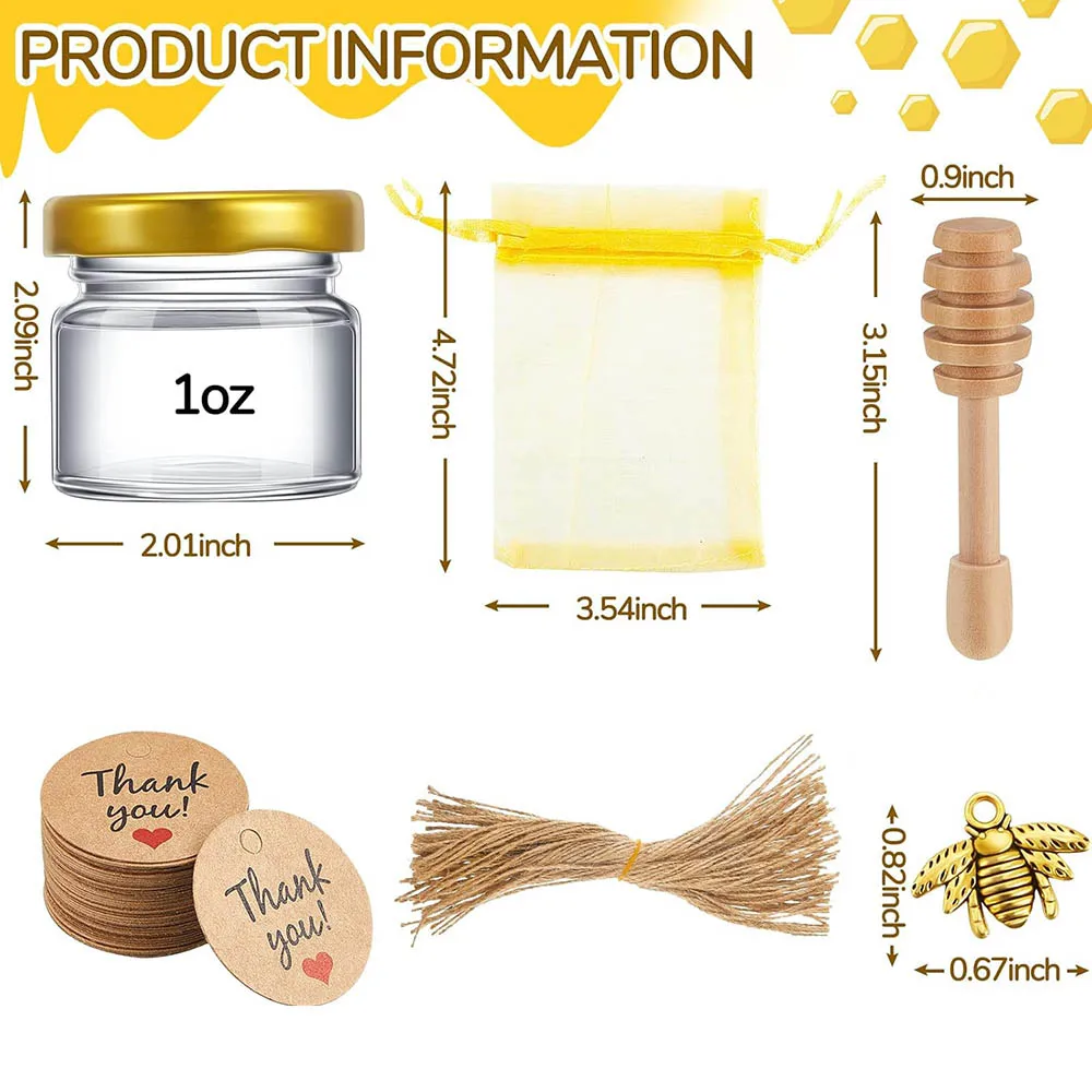 1oz Personalized Guest Gift Honey Jar for Bulk Mini Glass Pot with Wedding Stickers or Small Bottle with Lid Wholesale Lots view 6