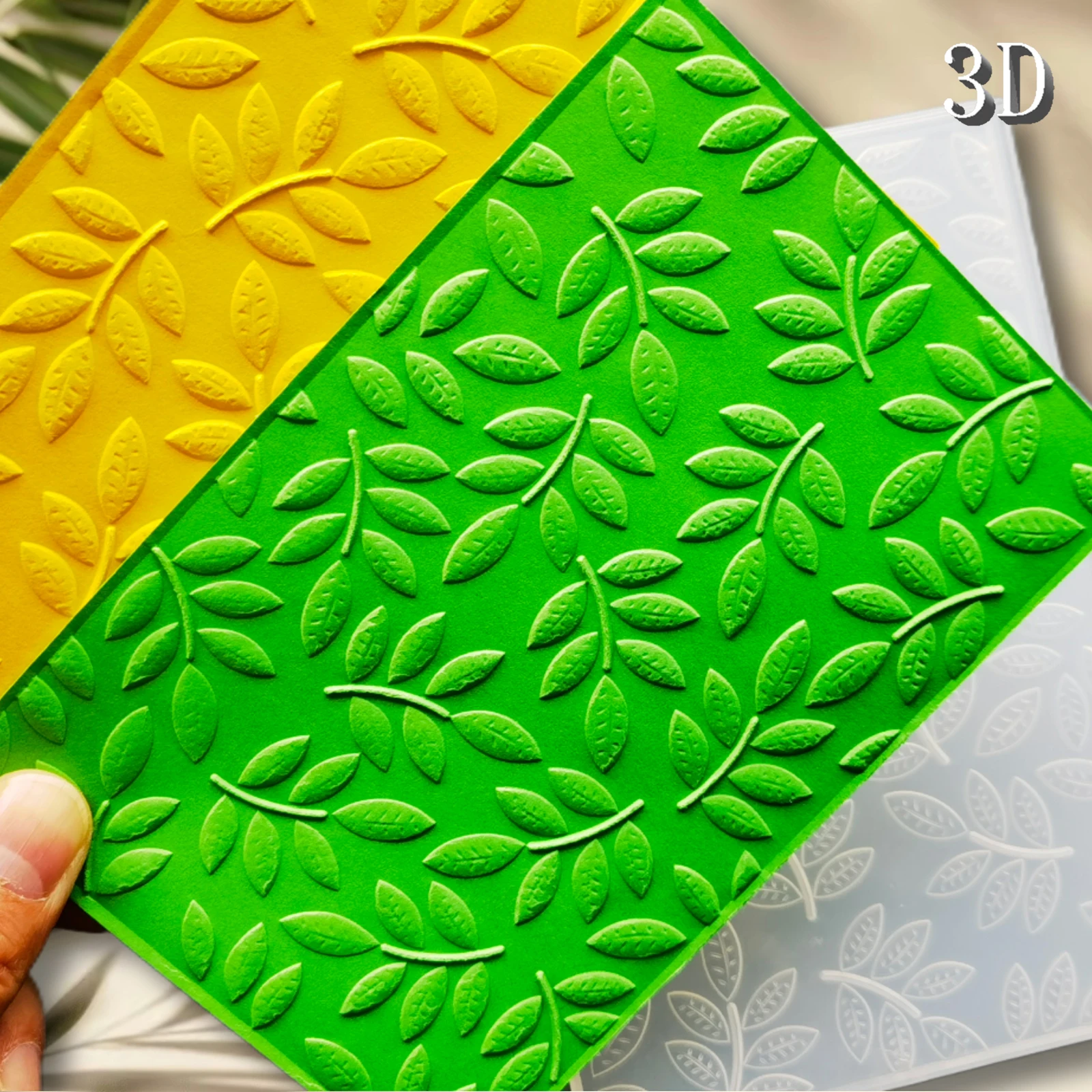 1pc Leaf Pattern Theme Design 3D Folder White Plastic, Texture Stamp, Vintage Fabric Pattern Embossing Template, DIY Handicrafts