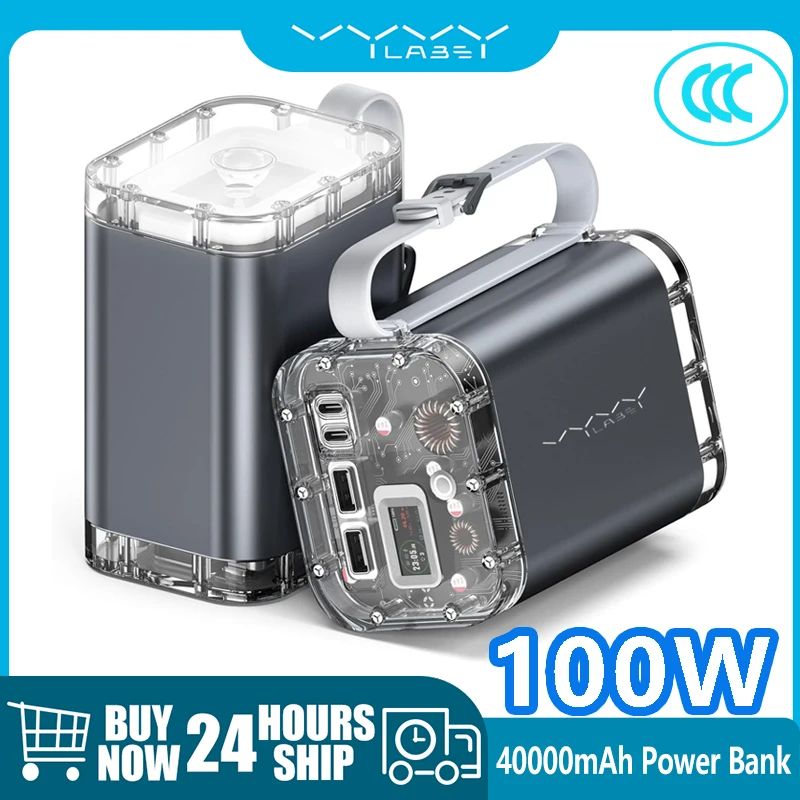 

Vyvylabs 40000mAh Power Bank 100w PD Fast Charging Digital Display lP67 Waterproof Powerbank Three Light Mode for Outdoor Travel