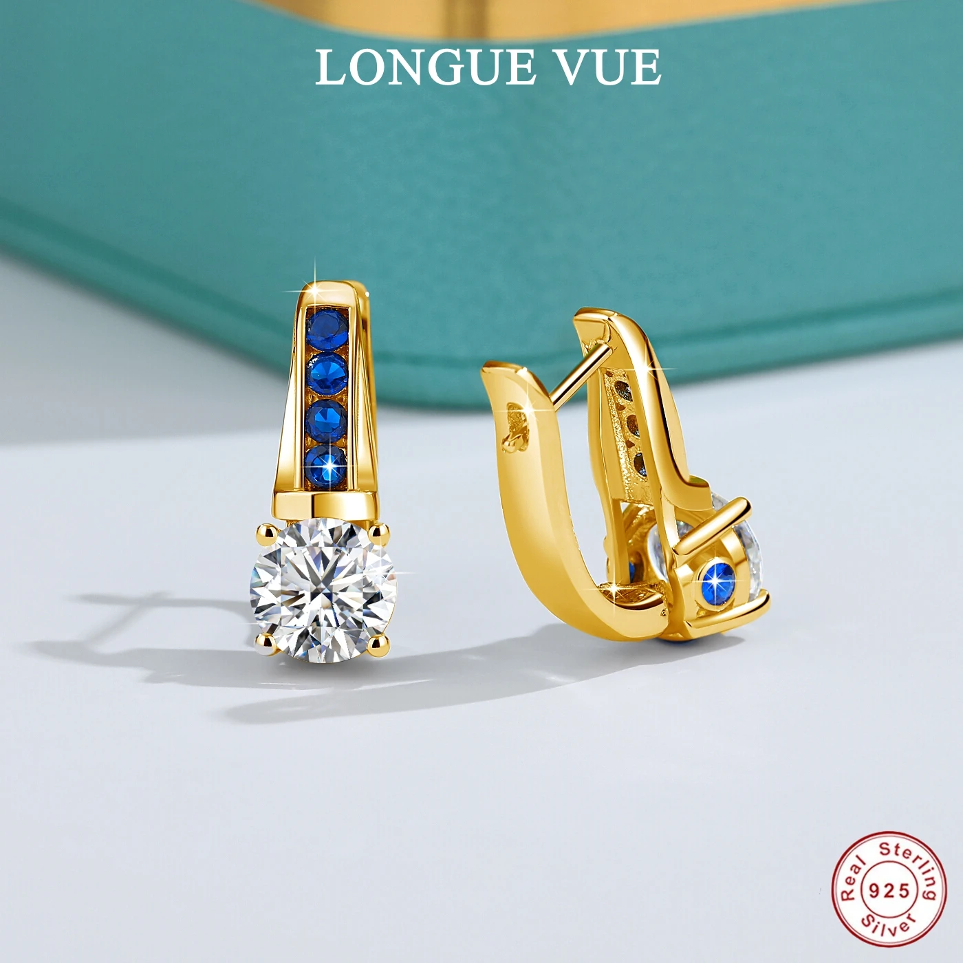 925 فضة لامعة مويسانيتي الأزرق اكسيد الالمونيوم الأذن أبازيم للنساء الزفاف وأقراط غرامة مجوهرات فتاة هدية عيد ميلاد #1