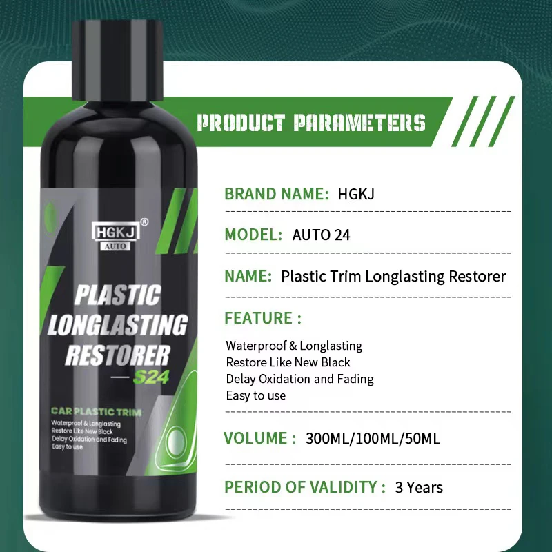 S24 Plastic Restorer Car Leather Retreading Agent Longlasting Hydrophobic Coating Car Cleaning Trim Polish Back Auto Detailing