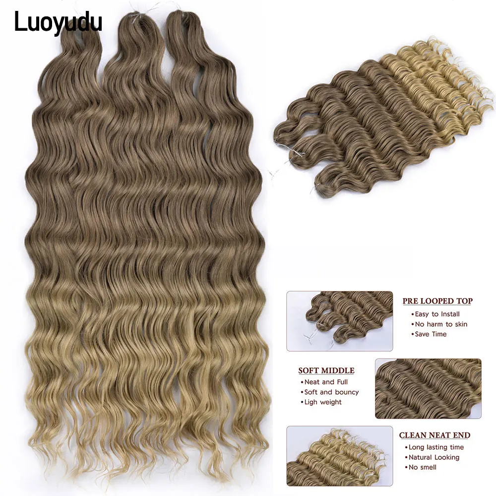 

Синтетические свободные наращивание волос с глубокими волнами, кудри Анны, 24-дюймовые длинные волосы с эффектом омбре, светлые локоны, вязанные крючком волосы Luoyudu