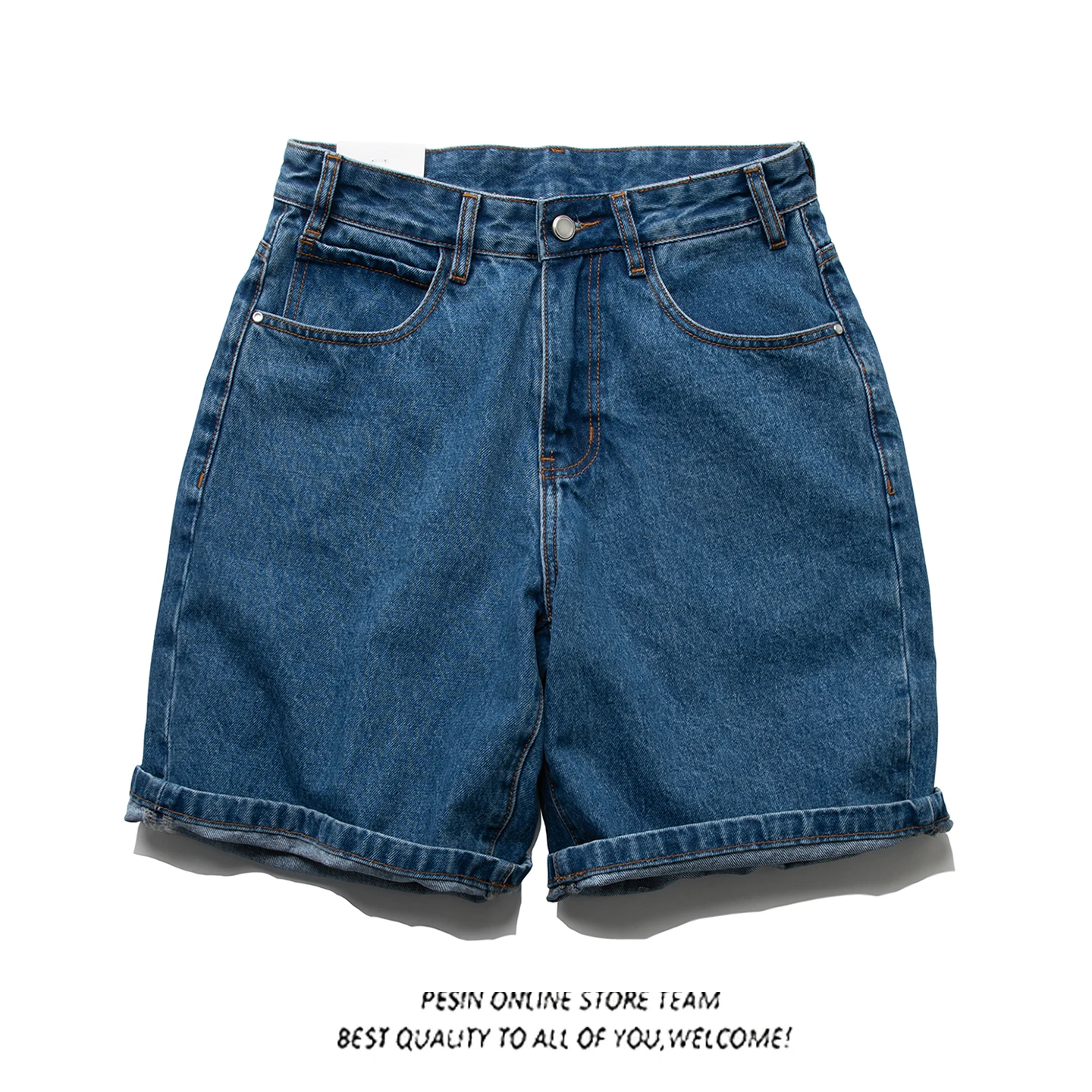 Retro Indigo Washed Japanese Style Men's Loose Leg Wide Waist Shorts Summer Outdoor Five-Point Board Shorts Casual Denim