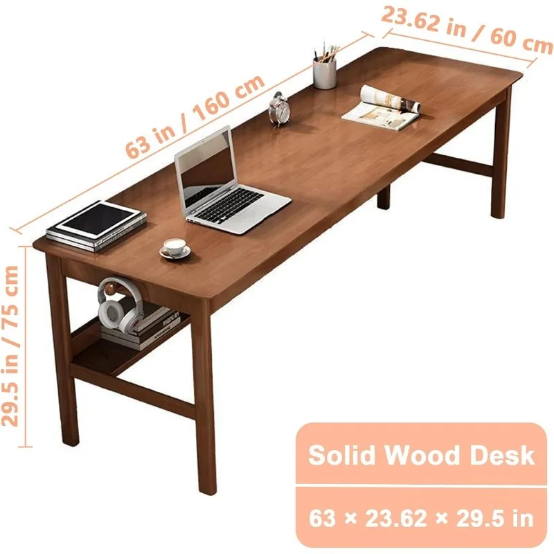 Massief Houten Bureau, Midden Eeuw Moderne Stijl, Schrijfbureau, Thuiskantoor Werkstation