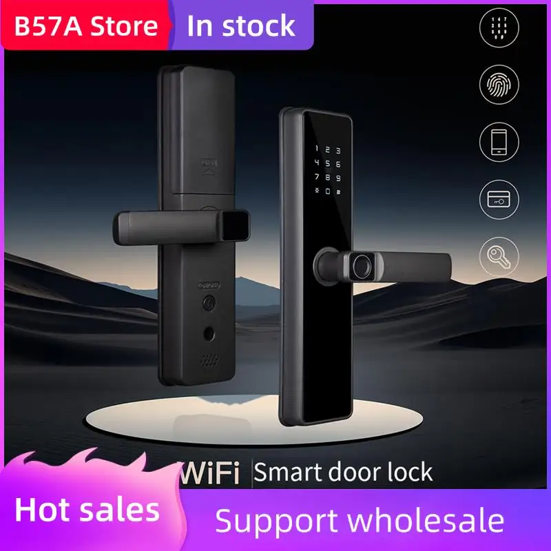 

B57A Tuya Zigbee Smart Door Lock Indoor Password Fingerprint Remote Unlock Keycard Tamper Alarms Battery Powered Work