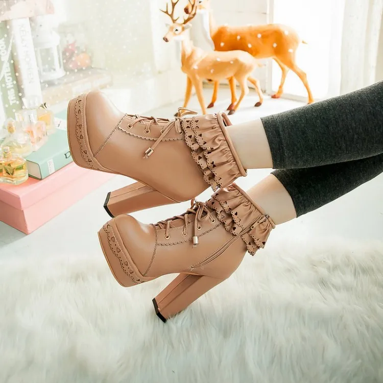 New Thick High Heel Ankle Boots Women chunky high heel ankle boots round head Keep Warm Elegant Short Boots Ladies Ankle  Large