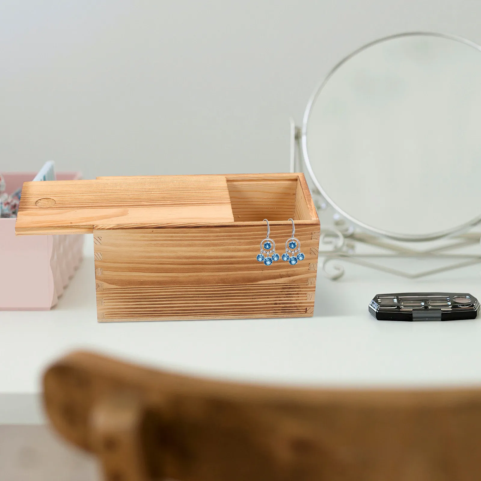 

Wooden Jewelry Case Sliding Lid Compact Decorative Storage Box for Jewelry Accessories Rings Earrings Bracelets Trinket